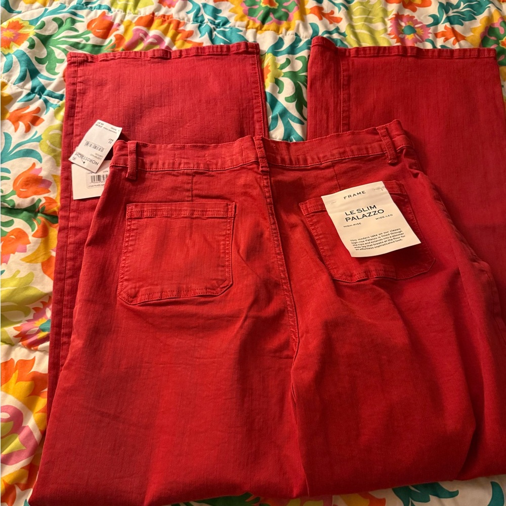 FRAME Le Slim Palazzo Wide-Leg Pants in Red sz32 - Picture 3 of 3